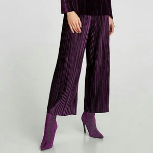 ZARA Purple Velvet Cropped Trouser